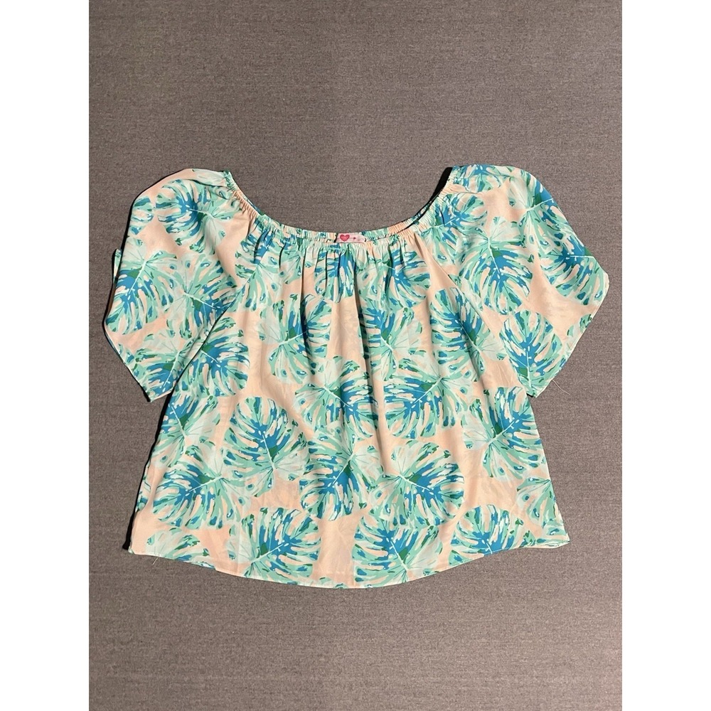 Buddy Love Tropical Off Shoulder Top Womens Large Puff Sleeve Beachy